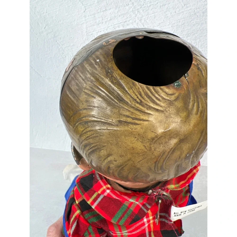 Metal Tin Vintage Antique Doll Creepy Large Eyes Move Cast Rare Boy‎ Guy